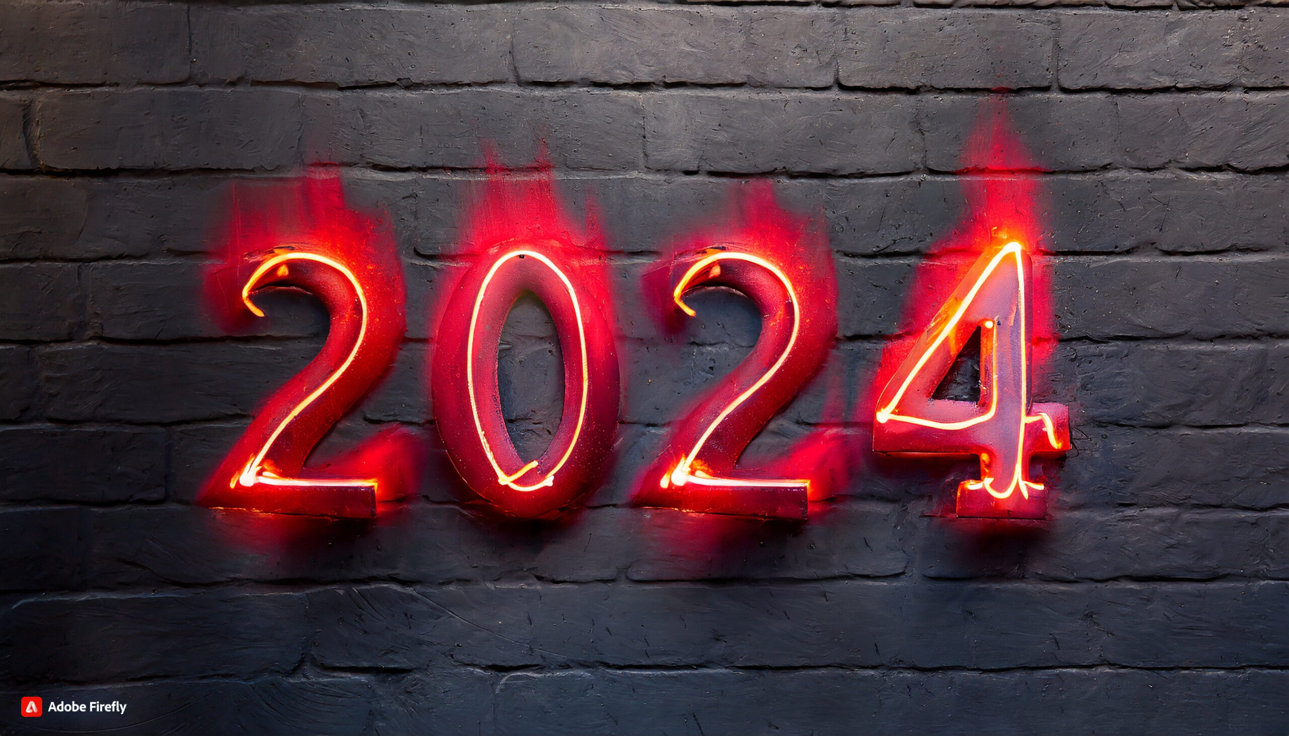 Le nombre 2024 peint en rouge sur un mur noir. Effet de flammes